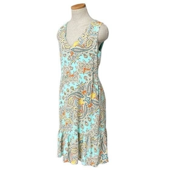 Nicole Miller Boho Dress Women's 4 Blue Floral Paisley Sleeveless Ruffle Pockets - Picture 3 of 10